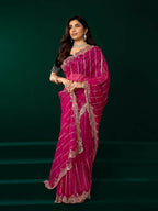 Joban Fashion Rani Pink Net Party Wear Sarees | Grocsy