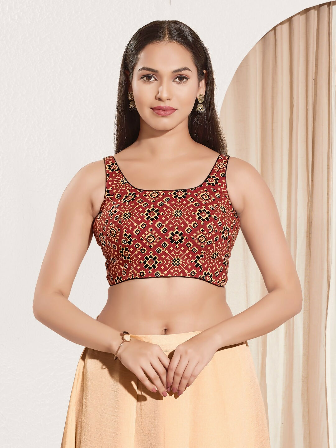 Joban Fashion Maroon Cotton Padded Blouse With Square Neck Sleeveless | Grocsy