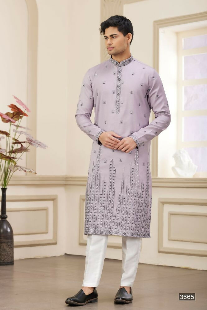 Raivat Ethnic Art Silk Thread Work Kurta Pajama In Purple Colour | Grocsy
