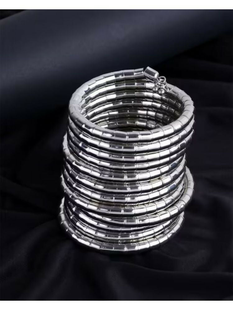 NVR Women Handmade Silver Plated Spiral Bangle | Grocsy
