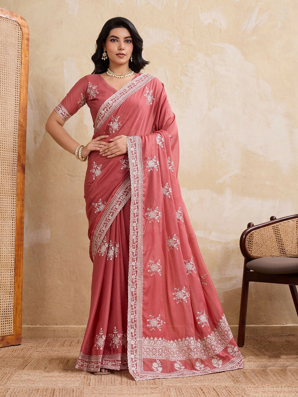 Teeya Creation Womens New Latest Party Wear Soft Georgette Saree-Peach | Grocsy