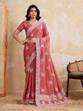 Teeya Creation Womens New Latest Party Wear Soft Georgette Saree-Peach | Grocsy