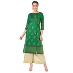Aniyah Cotton Gold Print Straight Kurta In Green Color (AN-169K) | Grocsy