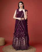Purple Georgette Sequence Embroidered Lehenga Choli with Dupatta - Tanya | Grocsy