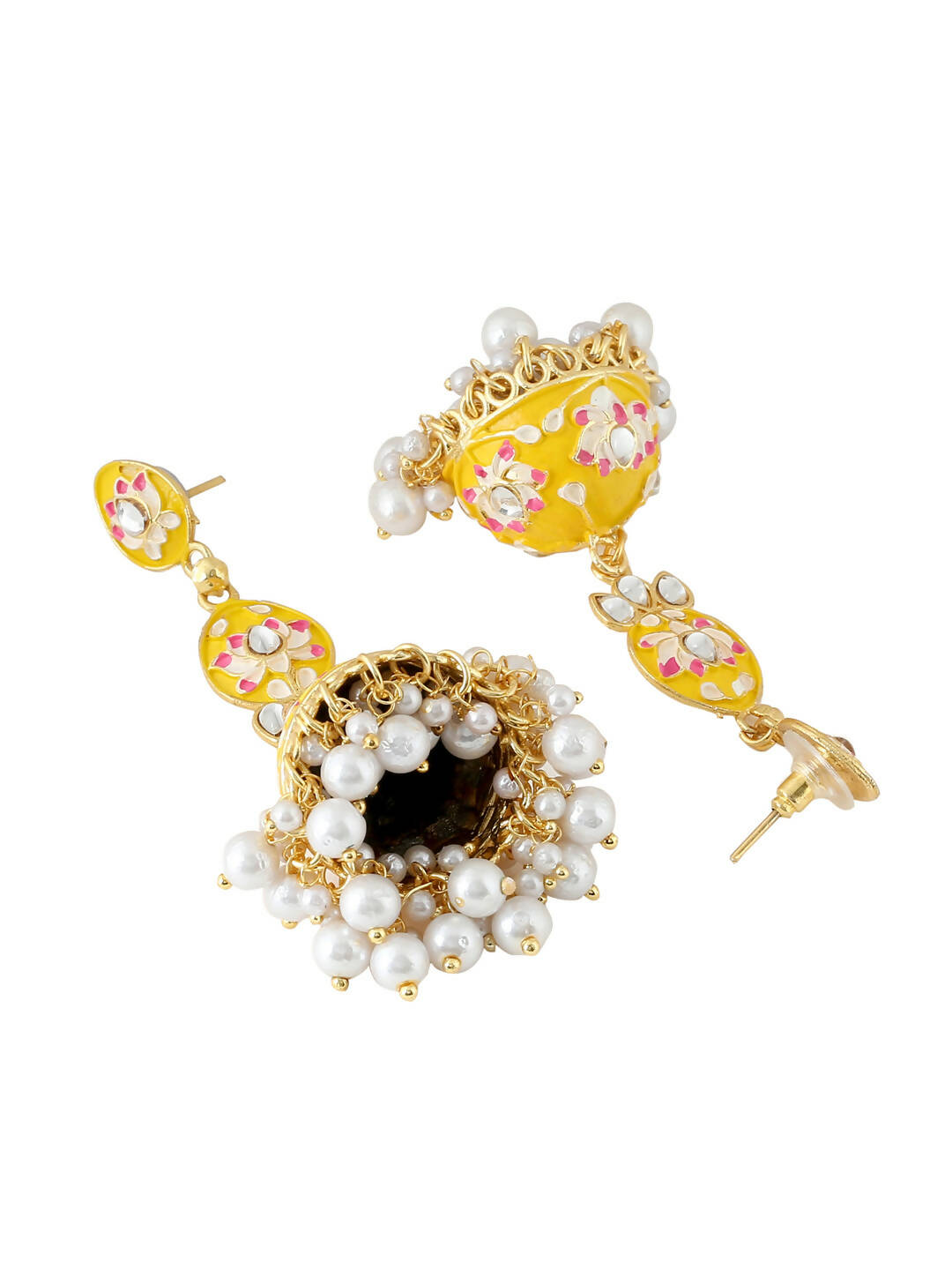 NVR Women Gold-Polished Yellow Jhumkas Earrings | Grocsy