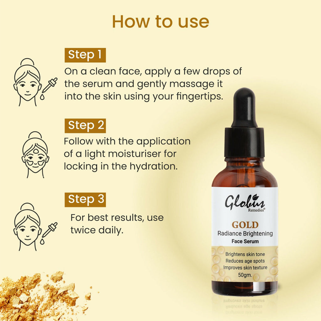 Globus Remedies Gold Radiance Anti Aging Face Serum, For Skin Lightening & Dark Spots Removal | Grocsy