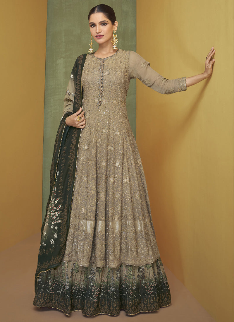 Vegaa Fashion Beige Georgette Embroidery Anarkali Salwar Kameez | Grocsy