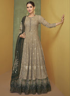 Vegaa Fashion Beige Georgette Embroidery Anarkali Salwar Kameez | Grocsy