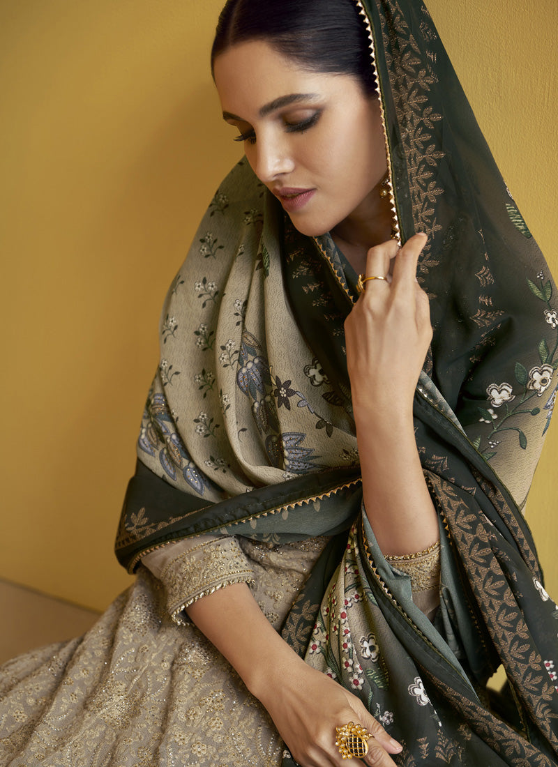 Vegaa Fashion Beige Georgette Embroidery Anarkali Salwar Kameez | Grocsy