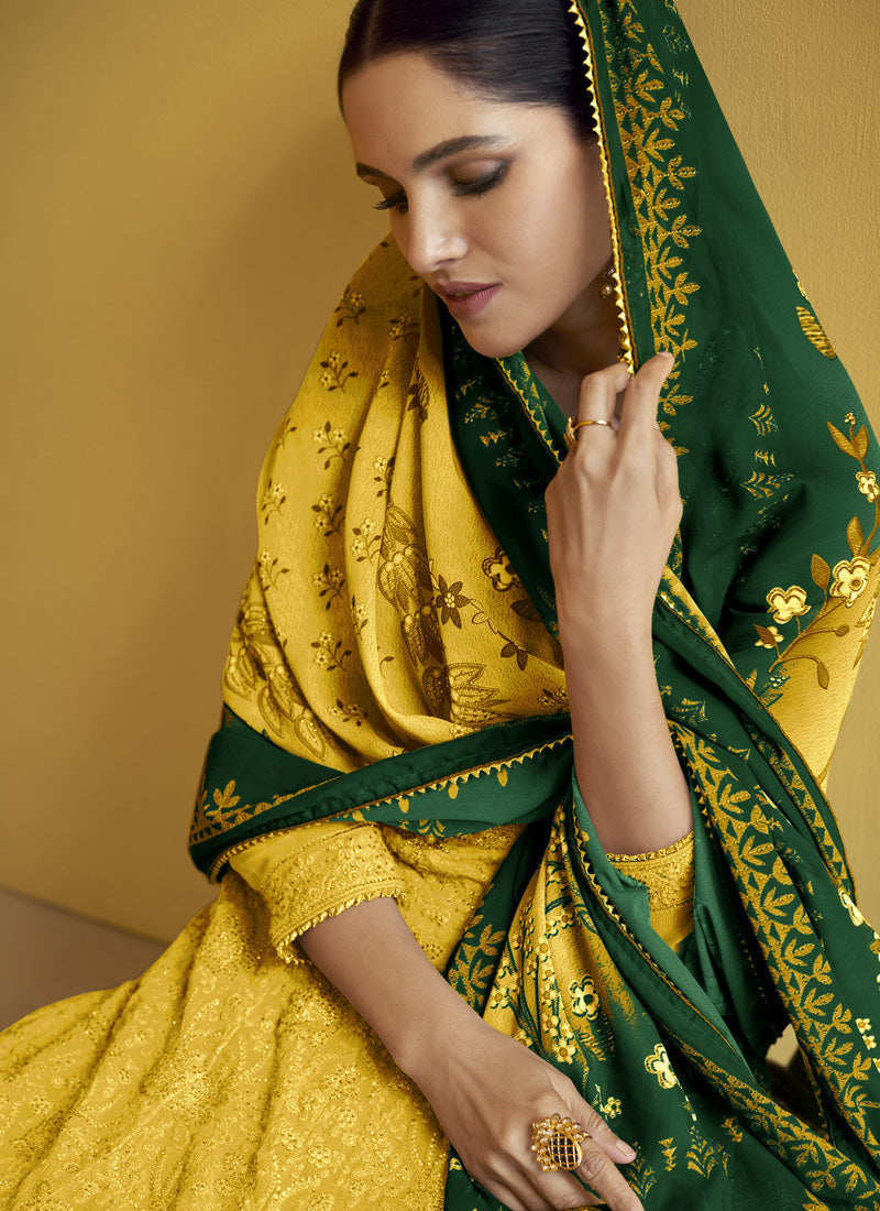 Vegaa Fashion Yellow Georgette Embroidery Anarkali Salwar Kameez | Grocsy