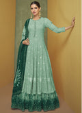 Vegaa Fashion Turquoise Georgette Embroidery Anarkali Salwar Kameez | Grocsy
