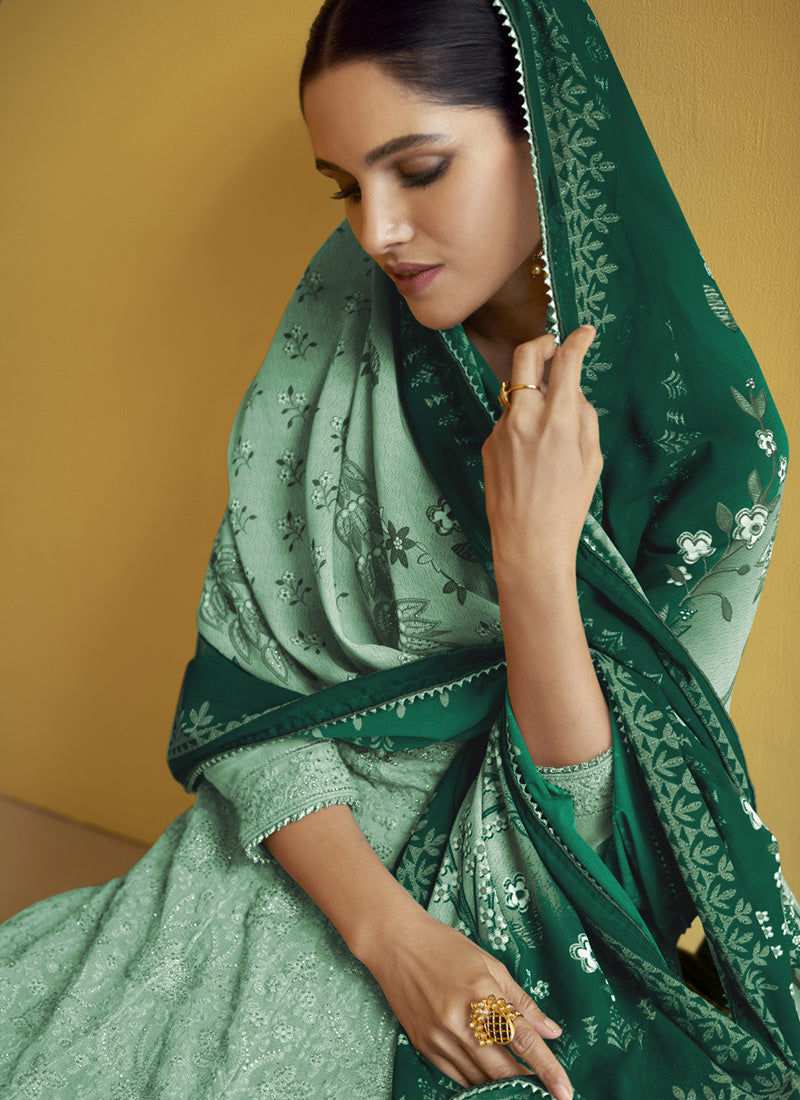 Vegaa Fashion Turquoise Georgette Embroidery Anarkali Salwar Kameez | Grocsy
