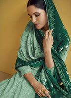 Vegaa Fashion Turquoise Georgette Embroidery Anarkali Salwar Kameez | Grocsy