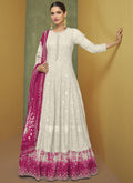 Vegaa Fashion White Georgette Embroidery Anarkali Salwar Kameez | Grocsy