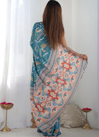 Vegaa Fashion Rama Chinon Silk Print Work With Mirror Work Border Designer Saree | Grocsy