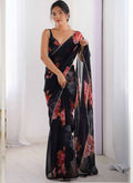 Vegaa Fashion Black Georgette Silk Printed Moti Work Border Designer Saree | Grocsy