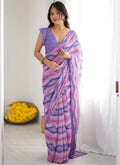 Vegaa Fashion Lavender Georgette Printed Mirror Work Border Designer Saree | Grocsy