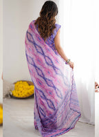 Vegaa Fashion Lavender Georgette Printed Mirror Work Border Designer Saree | Grocsy