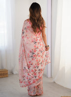 Vegaa Fashion Baby Pink Chinon Silk Print Work With Mirror Work Border Designer Saree | Grocsy