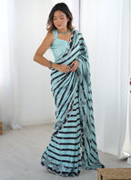 Vegaa Fashion Sky Blue Chinon Silk Print Work With Mirror Work Border Designer Saree | Grocsy