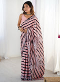 Vegaa Fashion Peach Chinon Silk Print Work With Mirror Work Border Designer Saree | Grocsy