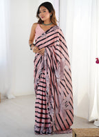 Vegaa Fashion Peach Chinon Silk Print Work With Mirror Work Border Designer Saree | Grocsy