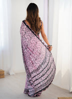 Vegaa Fashion Baby Pink Chinon Silk Print Work With Mirror Work Border Designer Saree | Grocsy