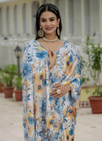 Vegaa Fashion Off White Chinon Silk Floral Printed With Mirror Cut Border Ready To Wear Saree | Grocsy