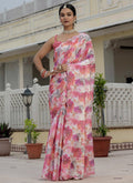 Vegaa Fashion Multi Color Chinon Silk Floral Printed With Mirror Cut Border Ready To Wear Saree | Grocsy