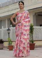 Vegaa Fashion Multi Color Chinon Silk Floral Printed With Mirror Cut Border Ready To Wear Saree | Grocsy