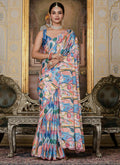 Vegaa Fashion Multi Color Chinon Silk Floral Printed With Mirror Cut Border Ready To Wear Saree | Grocsy