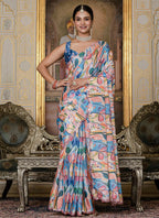 Vegaa Fashion Multi Color Chinon Silk Floral Printed With Mirror Cut Border Ready To Wear Saree | Grocsy