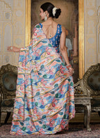 Vegaa Fashion Multi Color Chinon Silk Floral Printed With Mirror Cut Border Ready To Wear Saree | Grocsy