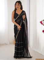 Vegaa Fashion Black Smooth Sitara Fabric Moti & Val Sequence Designer Saree | Grocsy