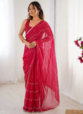 Vegaa Fashion Pink Smooth Sitara Fabric Moti & Val Sequence Designer Saree | Grocsy