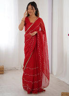 Vegaa Fashion Red Smooth Sitara Fabric Moti & Val Sequence Designer Saree | Grocsy