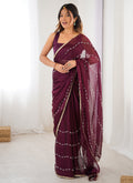 Vegaa Fashion Wine Smooth Sitara Fabric Moti & Val Sequence Designer Saree | Grocsy