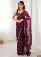 Vegaa Fashion Wine Smooth Sitara Fabric Moti & Val Sequence Designer Saree | Grocsy
