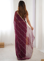 Vegaa Fashion Wine Smooth Sitara Fabric Moti & Val Sequence Designer Saree | Grocsy