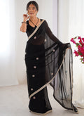 Vegaa Fashion Black Fandy Silk Moti & Val Sequence Designer Saree | Grocsy