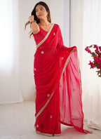 Vegaa Fashion Red Fandy Silk Moti & Val Sequence Designer Saree | Grocsy