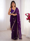 Vegaa Fashion Violet Fandy Silk Moti & Val Sequence Designer Saree | Grocsy