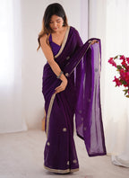 Vegaa Fashion Violet Fandy Silk Moti & Val Sequence Designer Saree | Grocsy
