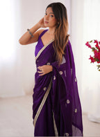 Vegaa Fashion Violet Fandy Silk Moti & Val Sequence Designer Saree | Grocsy