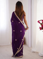 Vegaa Fashion Violet Fandy Silk Moti & Val Sequence Designer Saree | Grocsy