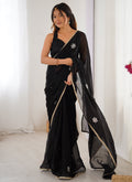 Vegaa Fashion Black Fandy Silk Moti & Val Sequence Designer Saree | Grocsy