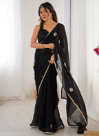 Vegaa Fashion Black Fandy Silk Moti & Val Sequence Designer Saree | Grocsy