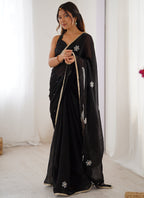 Vegaa Fashion Black Fandy Silk Moti & Val Sequence Designer Saree | Grocsy
