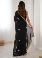 Vegaa Fashion Black Fandy Silk Moti & Val Sequence Designer Saree | Grocsy