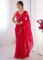 Vegaa Fashion Red Fandy Silk Moti & Val Sequence Designer Saree | Grocsy
